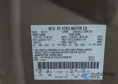 2013 Ford F-150 Xlt z USA, uszkodzony, nr VIN 1FTFW1ET6DKF95870